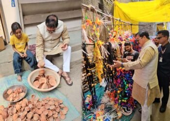 मंत्री  टेटवाल ने स्थानीय कुम्हारों द्वारा बनाए गए दियों को खरीद कर वोकल फॉर लोकल का दिया संदेश