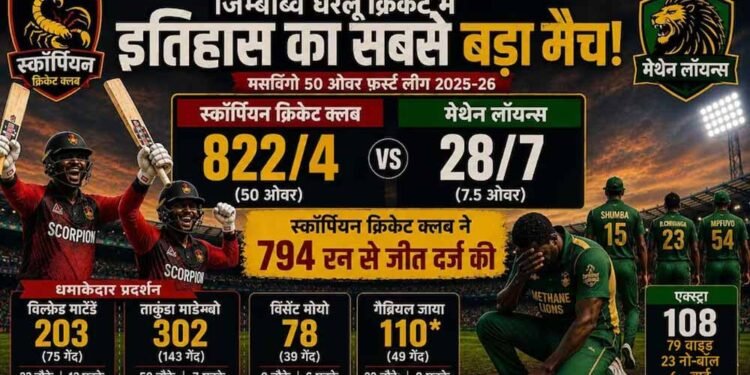 जिम्बाब्वे क्रिकेट में कोहराम, स्कॉर्पियन ने 822 रन ठोककर रचा इतिहास