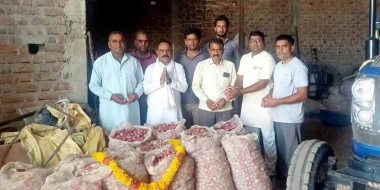 MP में किसानों का अनोखा विरोध, प्याज की बोरियों को पहनाई माला, बोले- खेती घाटे का सौदा